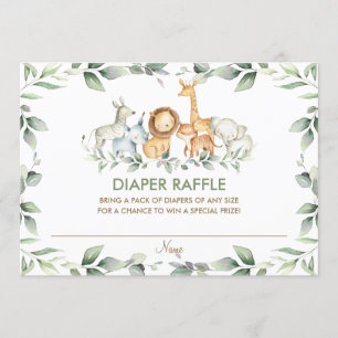 Chic Jungle Animals Greenery Diaper Raffle Card