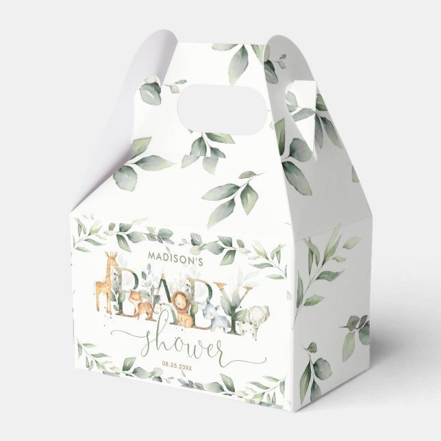 Chic Jungle Animals Greenery Neutral Baby Shower  Favour Box (Front Side)