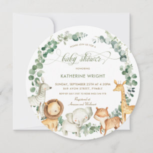 Chic Jungle Animals Greenery Neutral Baby Shower  Invitation