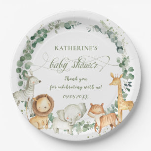 Chic Jungle Animals Greenery Neutral Baby Shower   Paper Plate