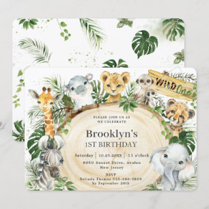 Chic Jungle Animals Greenery Wild One 1st Birthday Invitation