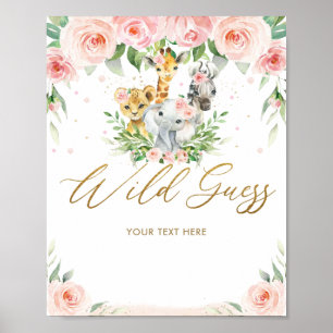 Chic Jungle Animals Pink Floral Wild Guess Game Poster