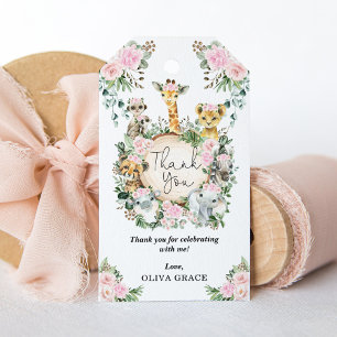Chic Jungle Safari Animals Blush Floral Baby Girl Gift Tags