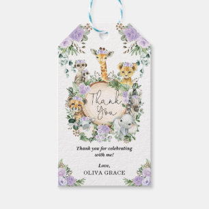 Chic Jungle Safari Animals Purple Floral Baby Girl Gift Tags