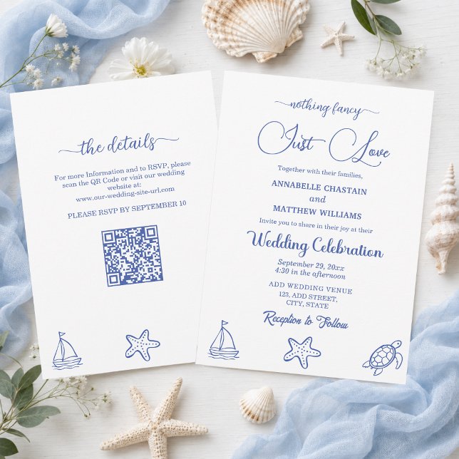 Chic Just Love QR Code Sea Life Wedding Invitation (Creator Uploaded)
