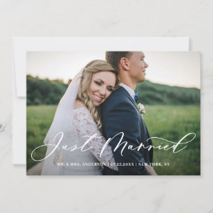 Chic Just Married Calligraphy Horizontal Photo Announcement