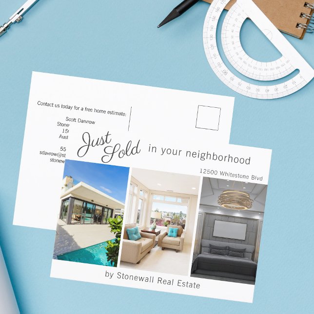Chic Just Sold Real Estate House Photo Marketing Postcard (Creator Uploaded)
