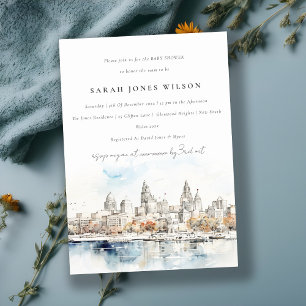 Chic Kansas City Missouri Watercolor Baby Shower Invitation