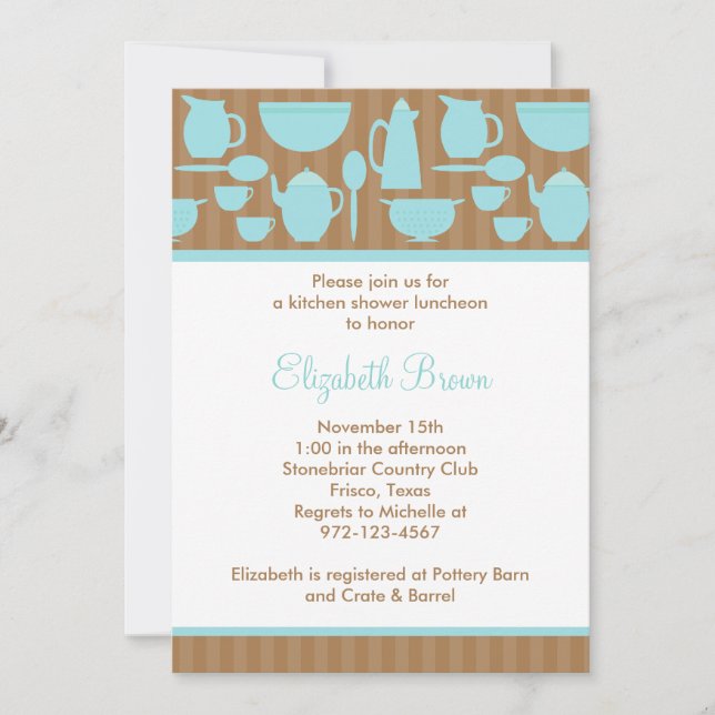 Chic Kitchen Bridal Shower Invitation (Teal) (Front)
