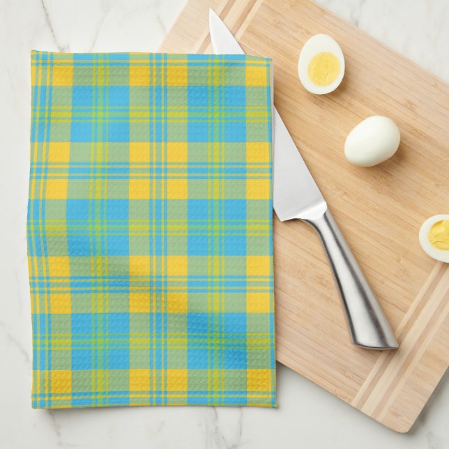 Chic Kitchen Towel: Blue, Yellow, Green Plaid Tea Towel (Quarter Fold)