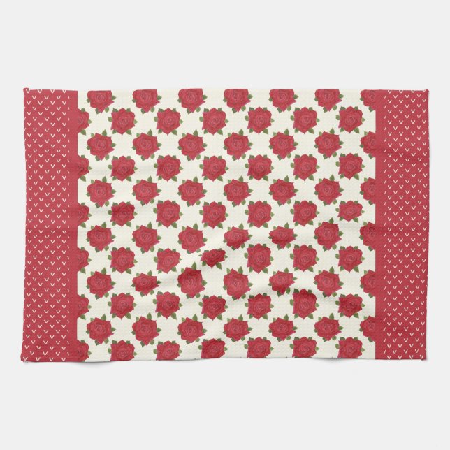 Chic Kitchen Towel or Tea Towel: Deep Red Roses (Horizontal)