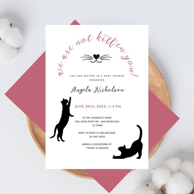 Chic Kitten Black & Pink Girl Girl Baby Shower Invitation (Creator Uploaded)