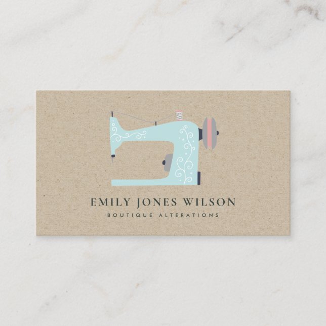 CHIC KRAFT AQUA BLUE PINK SEWING MACHINE TAILOR BUSINESS CARD (Front)