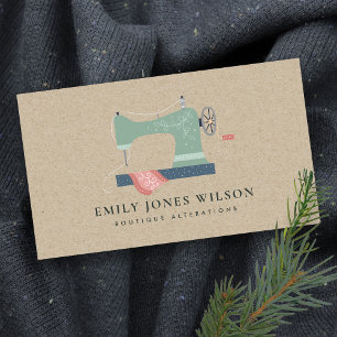 CHIC KRAFT GREEN ORANGE PINK SEWING MACHINE TAILOR BUSINESS CARD