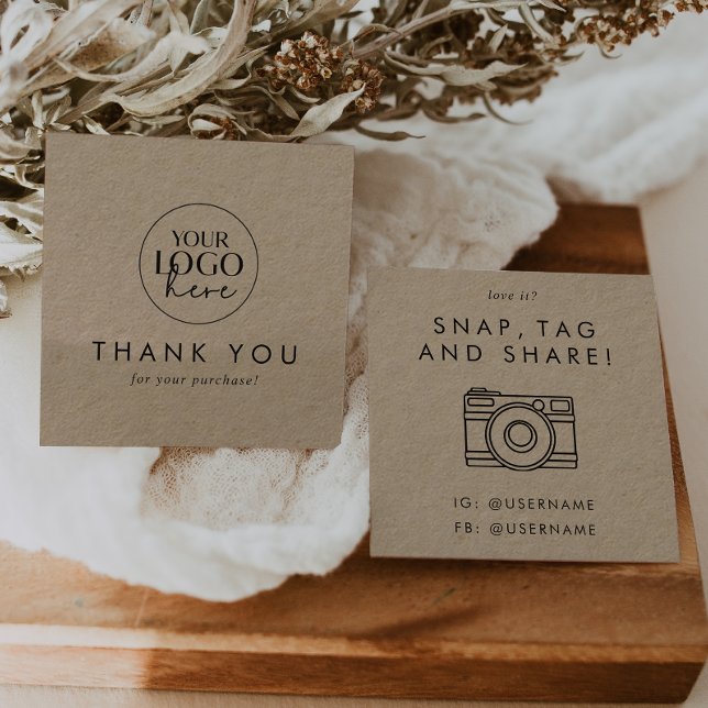 Chic Kraft Paper Logo Social Media Share Thank You Square Business Card (Creator Uploaded)