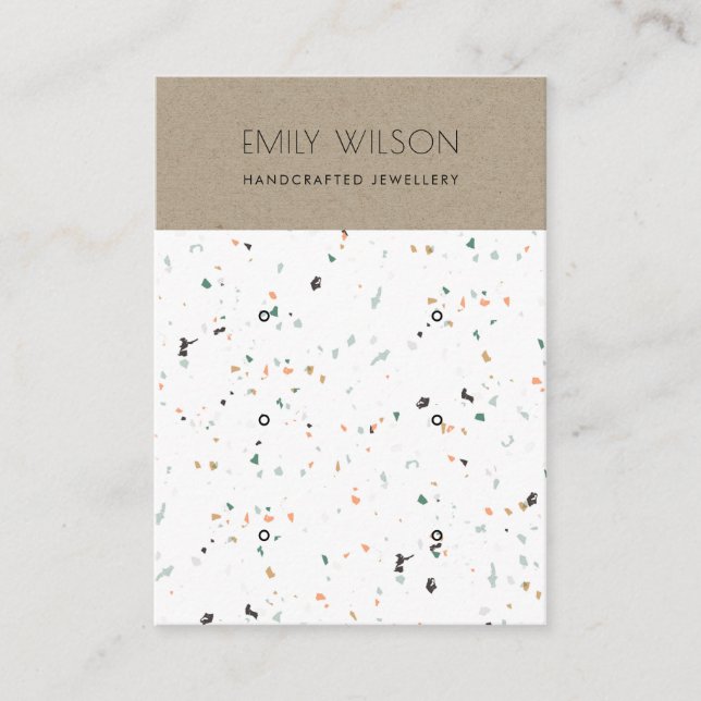 CHIC KRAFT WHITE TERRAZZO 3 EARRING DISPLAY LOGO BUSINESS CARD (Front)