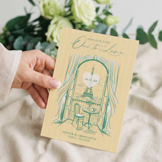 Chic La Dolce Vita Hand Drawn Paris Eiffel Tower  Save The Date