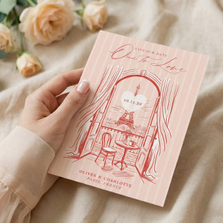 Chic La Dolce Vita Hand Drawn Paris Eiffel Tower  Save The Date