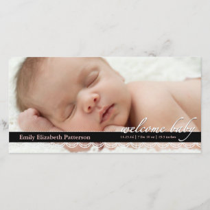 Chic Lace Baby Birth Announcement Pink Photocard
