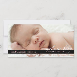 Chic Lace Baby Birth Announcement Pink Photocard