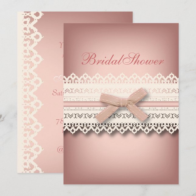 Chic Lace Cute Bow Pink kawaii bridal shower Invitation (Front/Back)
