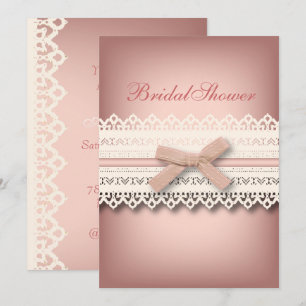 Chic Lace Cute Bow Pink kawaii bridal shower Invitation