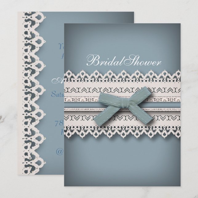 Chic Lace Cute Bow something blue bridal shower Invitation (Front/Back)