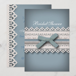 Chic Lace Cute Bow something blue bridal shower Invitation