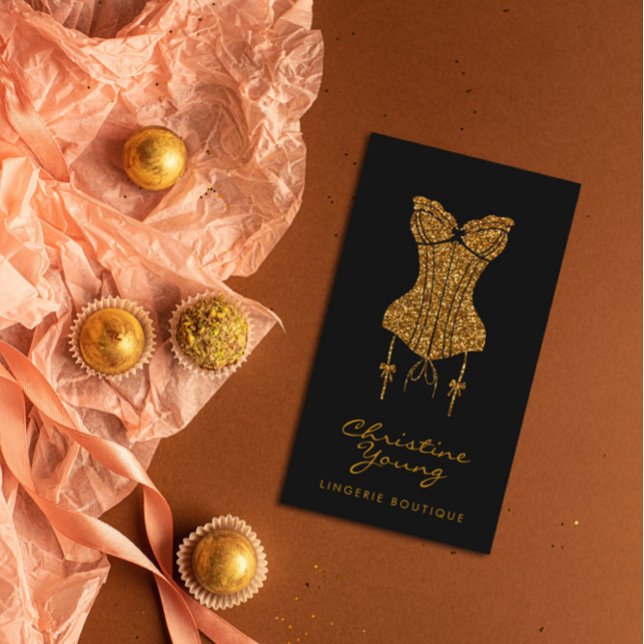 Chic Lace Lingerie Boutique Golden Glitter  Busine Business Card (Creator Uploaded)