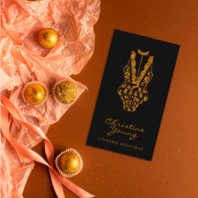 Chic Lace Lingerie Boutique Golden Glitter Business Card (Creator Uploaded)