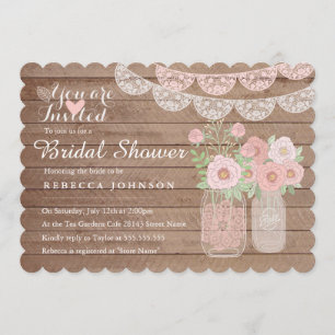 Chic Lace Mason Jar & Wood Bridal Shower Invite
