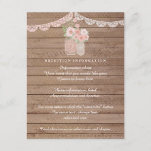 Chic Lace Mason Jar & Wood Wedding Insert card