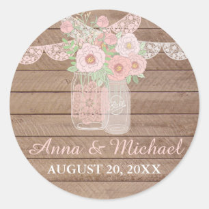 Chic Lace Mason Jar & Wood Wedding Sticker
