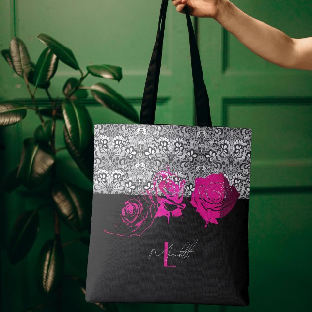 Chic Lace & Roses Personalised Tote Bag (Creator Uploaded)