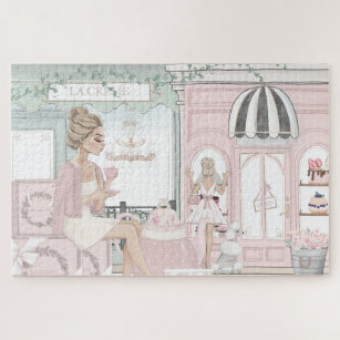 Chic Ladies French Bakery Watercolor Illustration Jigsaw Puzzle