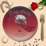 Chic Ladies Hat Derby Party Paper Plate<br><div class="desc">Kick off the Derby in style with this big ladies' hat silhouette design featuring two racehorses locked in a finishing battle in front of the iconic grandstand surrounded by red roses. Personalise the paper plates with the party date and your name(s) and you're ready for the races. There are matching...</div>