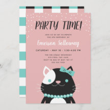 Chic Lady Cat Pink Kids Birthday Party
