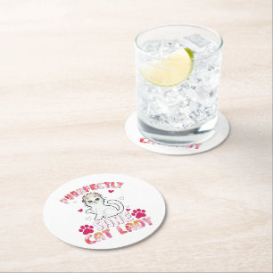 Chic Lady Cat, Purrfectly Sane Cat Lady Round Paper Coaster
