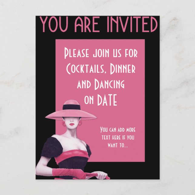 Chic Lady in a Pink Hat/Gloves Invitation (Front)