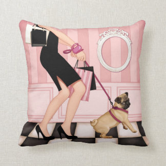 Chic lady walking her pug cushion