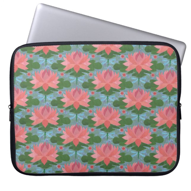 Chic Laptop Sleeve: Water Lilies and Dragonflies Laptop Sleeve (Front)
