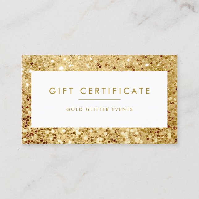 Chic Large Gold Glitter Gift Certificate Card (Front)
