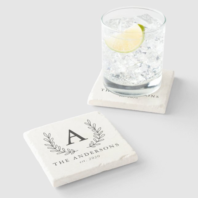 Chic Laurel Monogram Stone Coaster (Side)