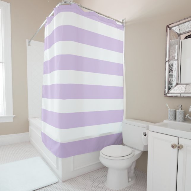 Chic Lavender and White  Stripes Shower Curtain (In Situ)