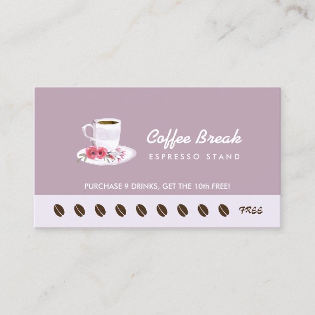 Chic Lavender Floral Coffee Stand Loyalty Punch (Front)
