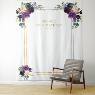Chic Lavender Floral Gold 18th Birthday Photo Prop Tapestry