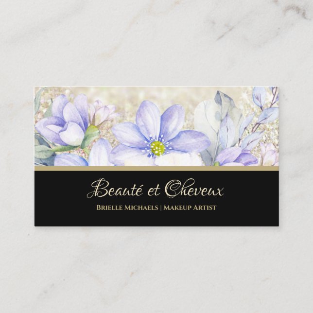 Chic Lavender Floral Hair and Beauty Salon Business Card (Front)
