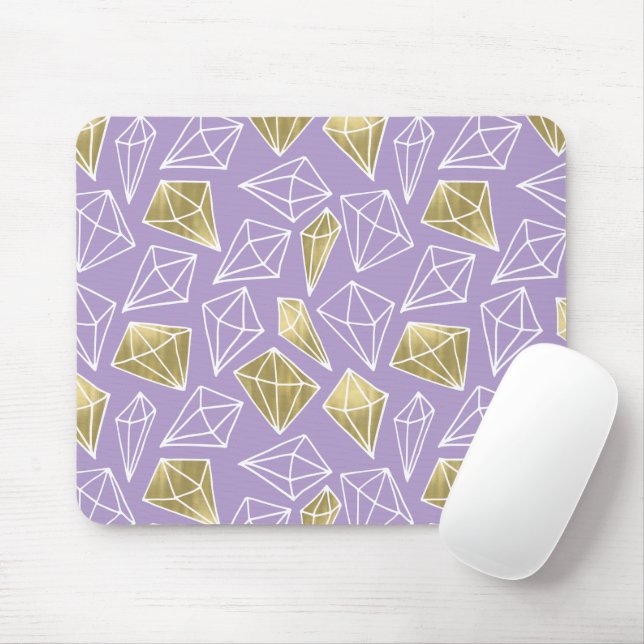 Chic Lavender Gold Diamonds Christmas Mouse Mat (With Mouse)