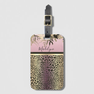Chic Lavender Gold Leopard Safari Floral   Luggage Tag