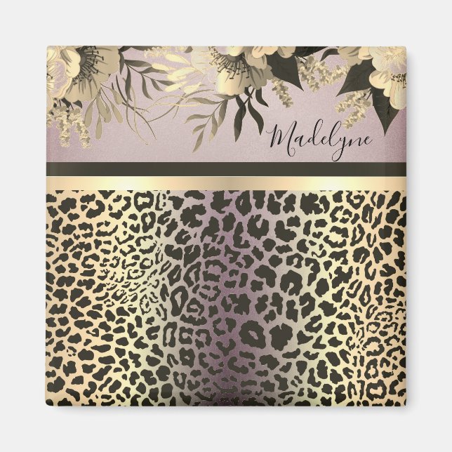 Chic Lavender Gold Leopard Safari Floral   Magnet (Front)